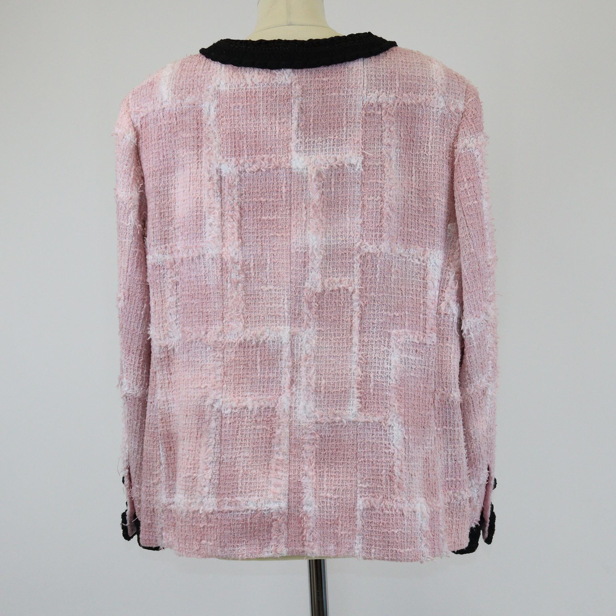 Chanel Pink/Black CC Button Pocket Tweed Cardigan Womens Chanel 