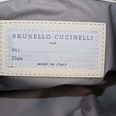 Brunello Cucinelli Kids Ivory/Blue Leather and Nylon Drawstring Backpack