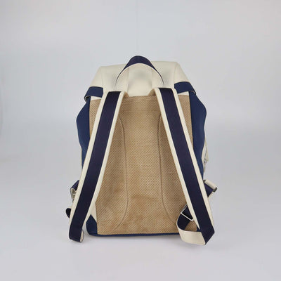 Brunello Cucinelli Kids Ivory/Blue Leather and Nylon Drawstring Backpack
