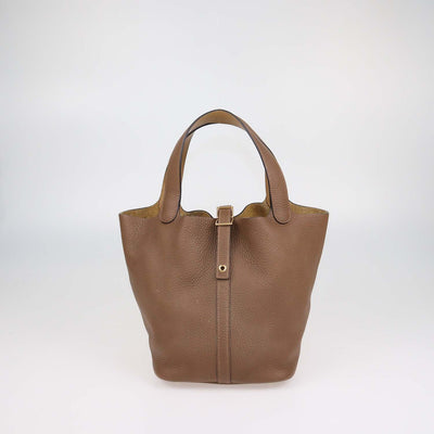 Hermes Brown Clemence Leather Picotin Lock 22 Bag