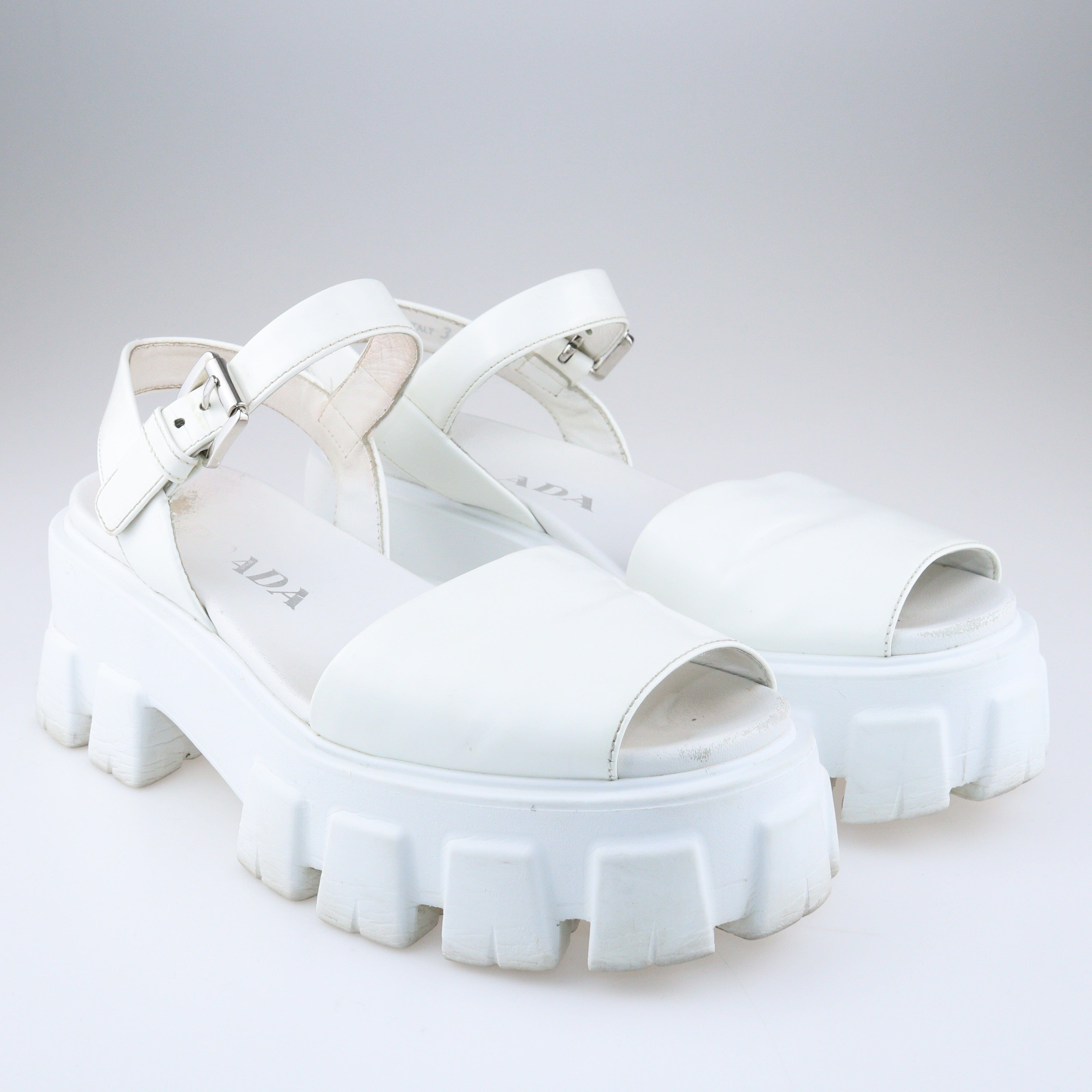 White Monolith Caged Platform Sandals Shoes Prada 