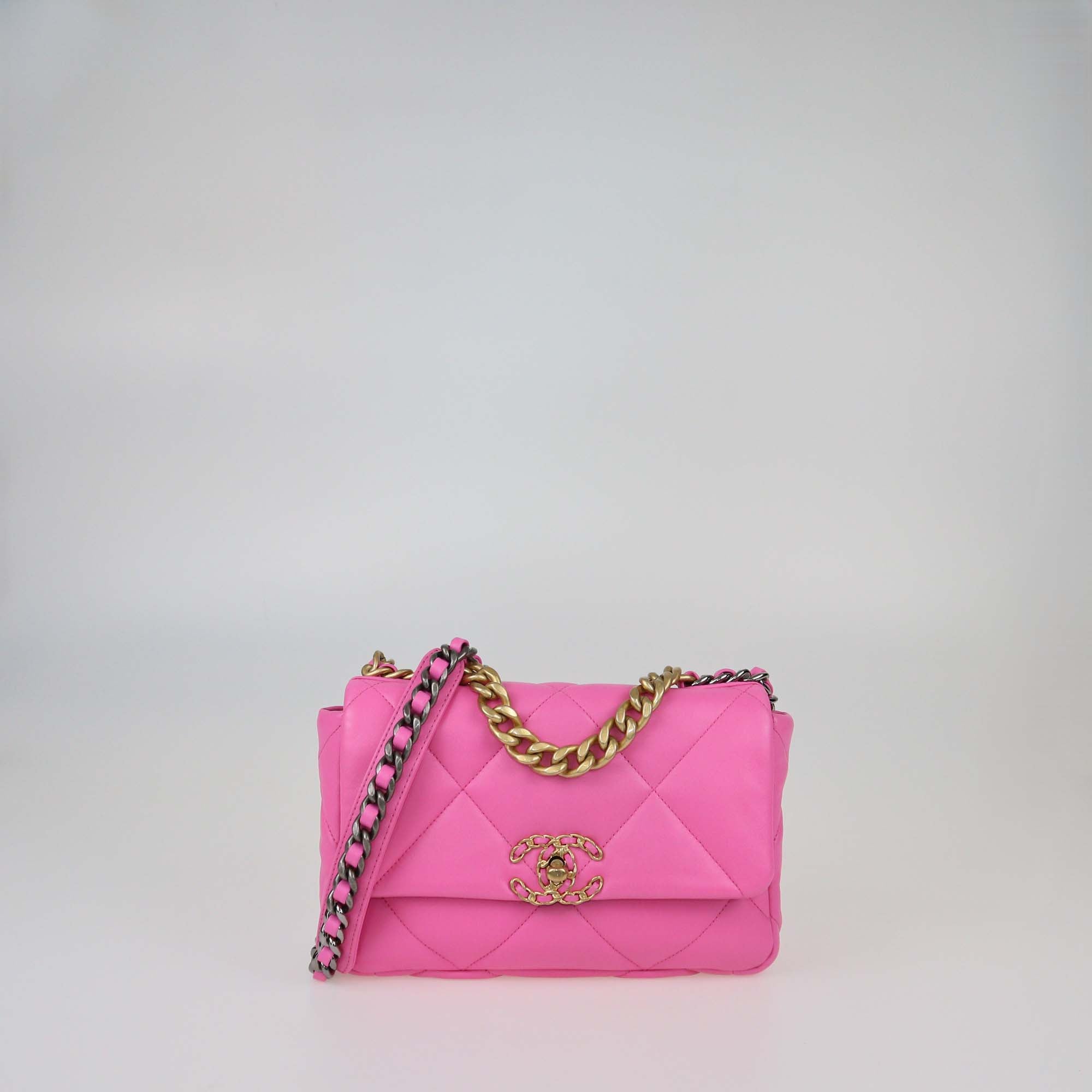 Chanel Pink Quilted Leather Medium 19 Flap Top Handle Bag