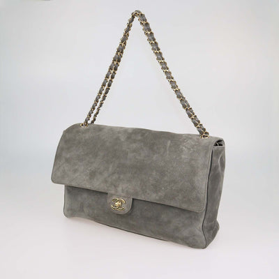 Chanel Grey Quilted Suede Souplissimo Maxi Flap Bag