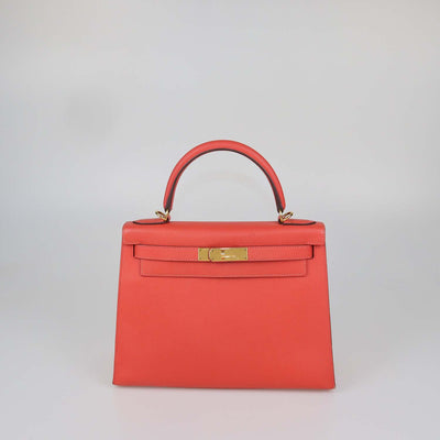 Hermes Rose Jaipur Epsom Leather Gold Hardware Kelly Sellier 28 Bag