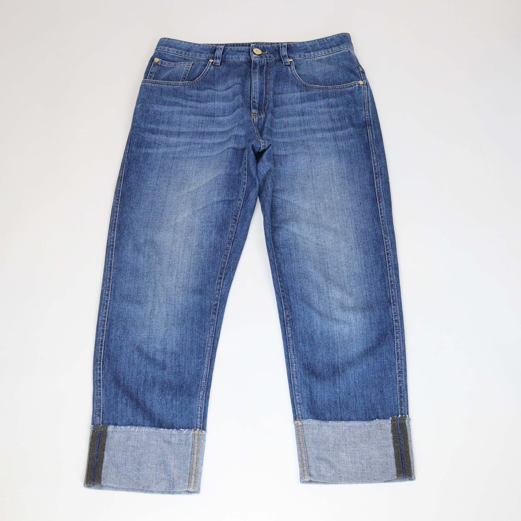 Brunello Cucinelli Blue Raw Edge Cropped Denim Pants