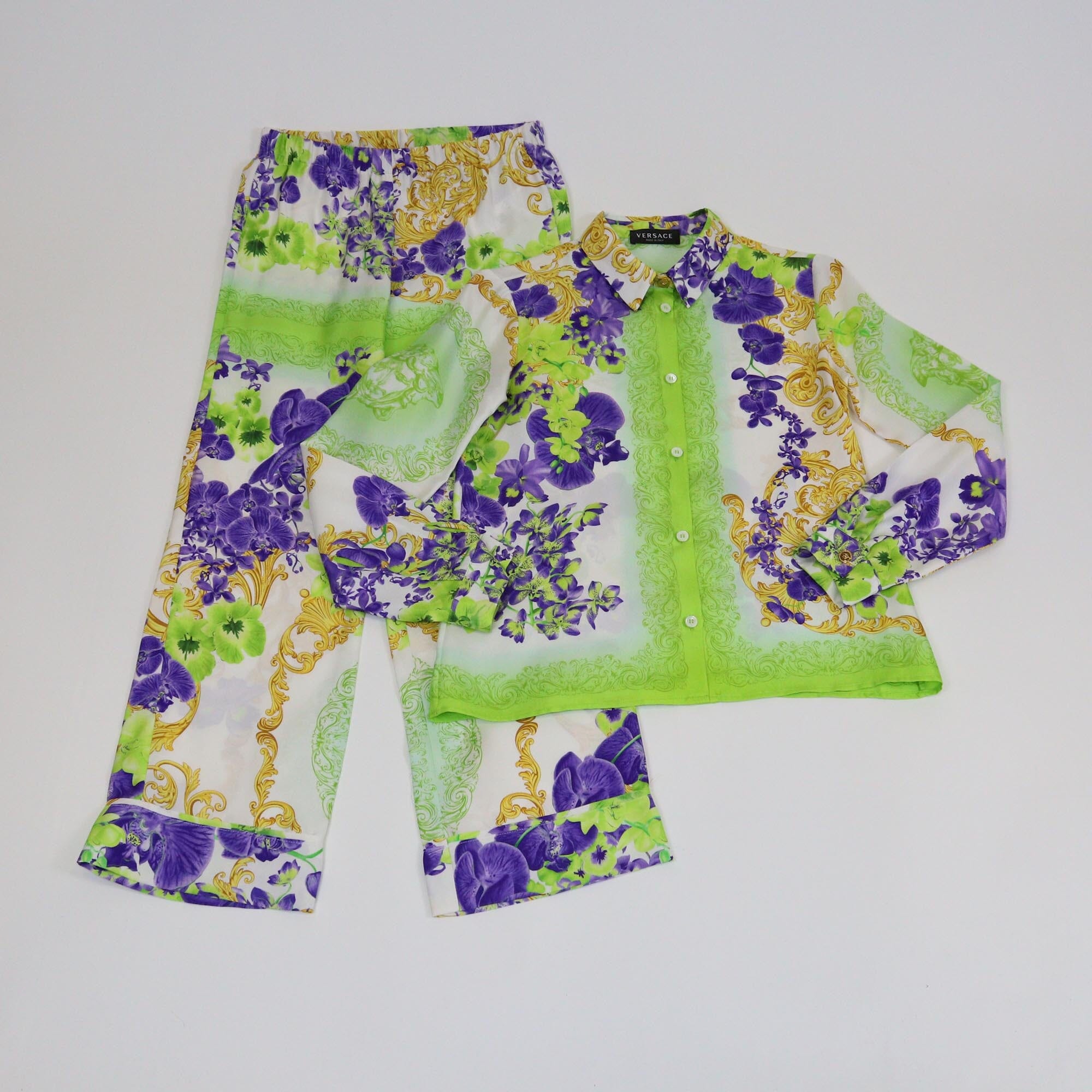 Versace Kids Green Multicolor Shirt & Pants Pajama Set Kids Versace Kids 