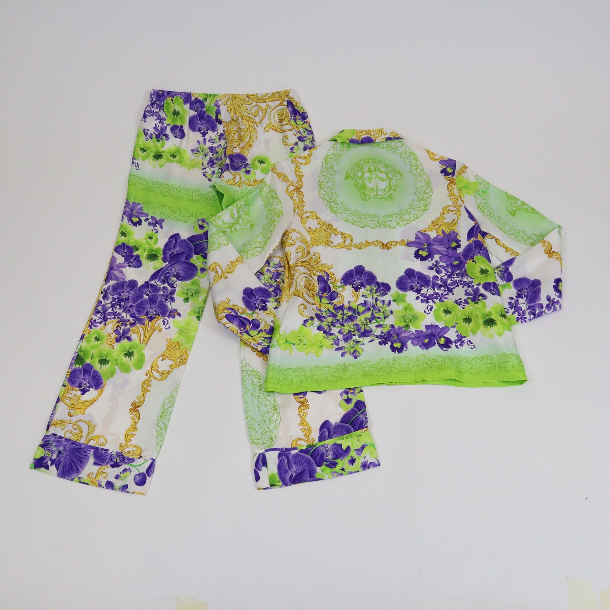 Versace Kids Green Multicolor Shirt & Pants Pajama Set Kids Versace Kids 