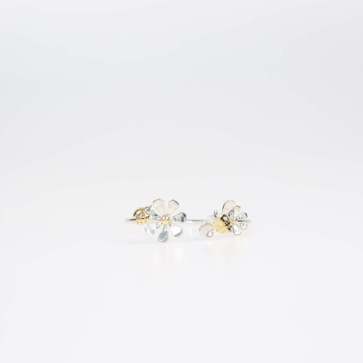 Tiffany & Co. Please Return To Tiffany & Co. Sterling Silver 18K Yellow Gold Ladybug Flower Bangle Bracelet