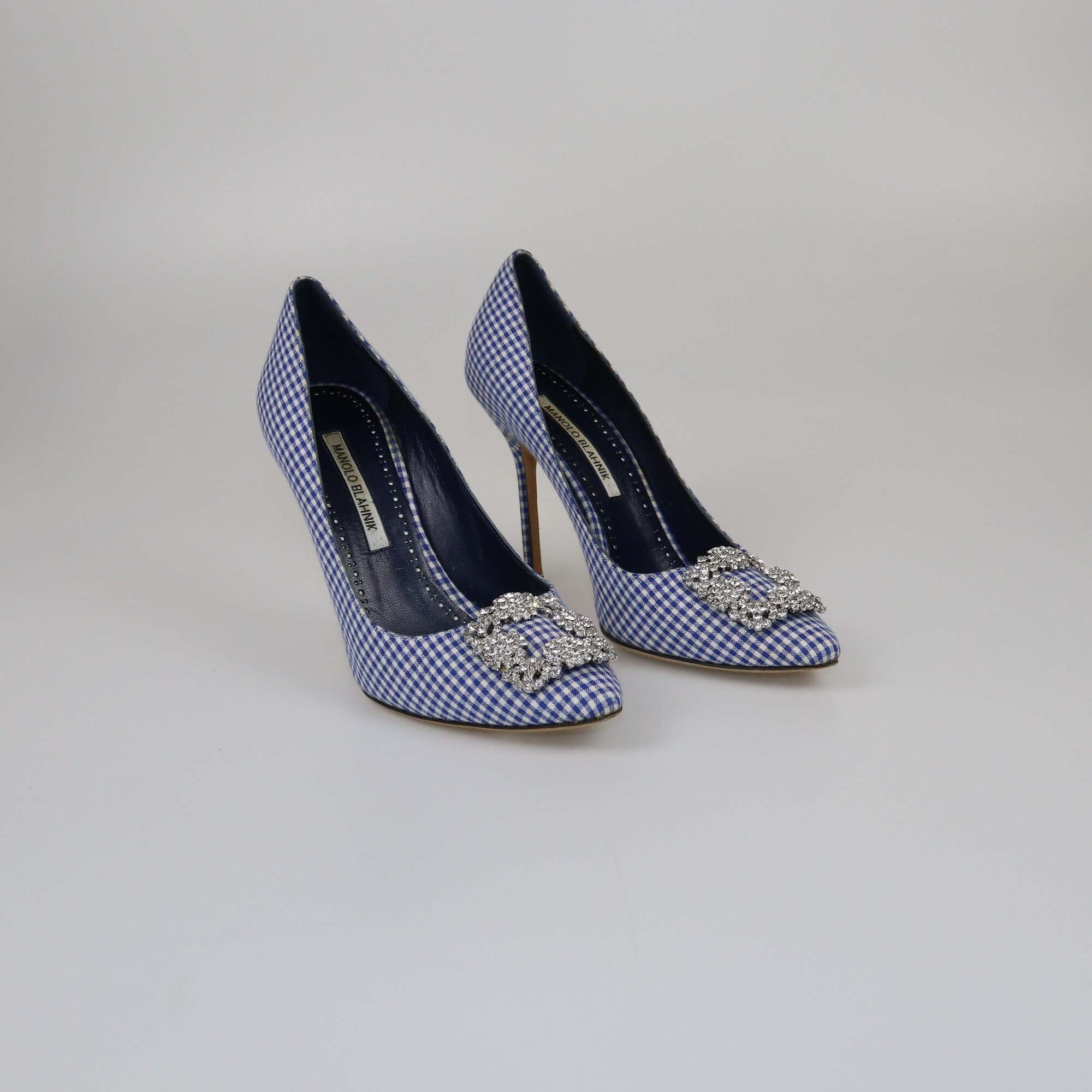 Manolo Blahnik Blue Stripe Hangisi Pumps Womens Manolo Blahnik 