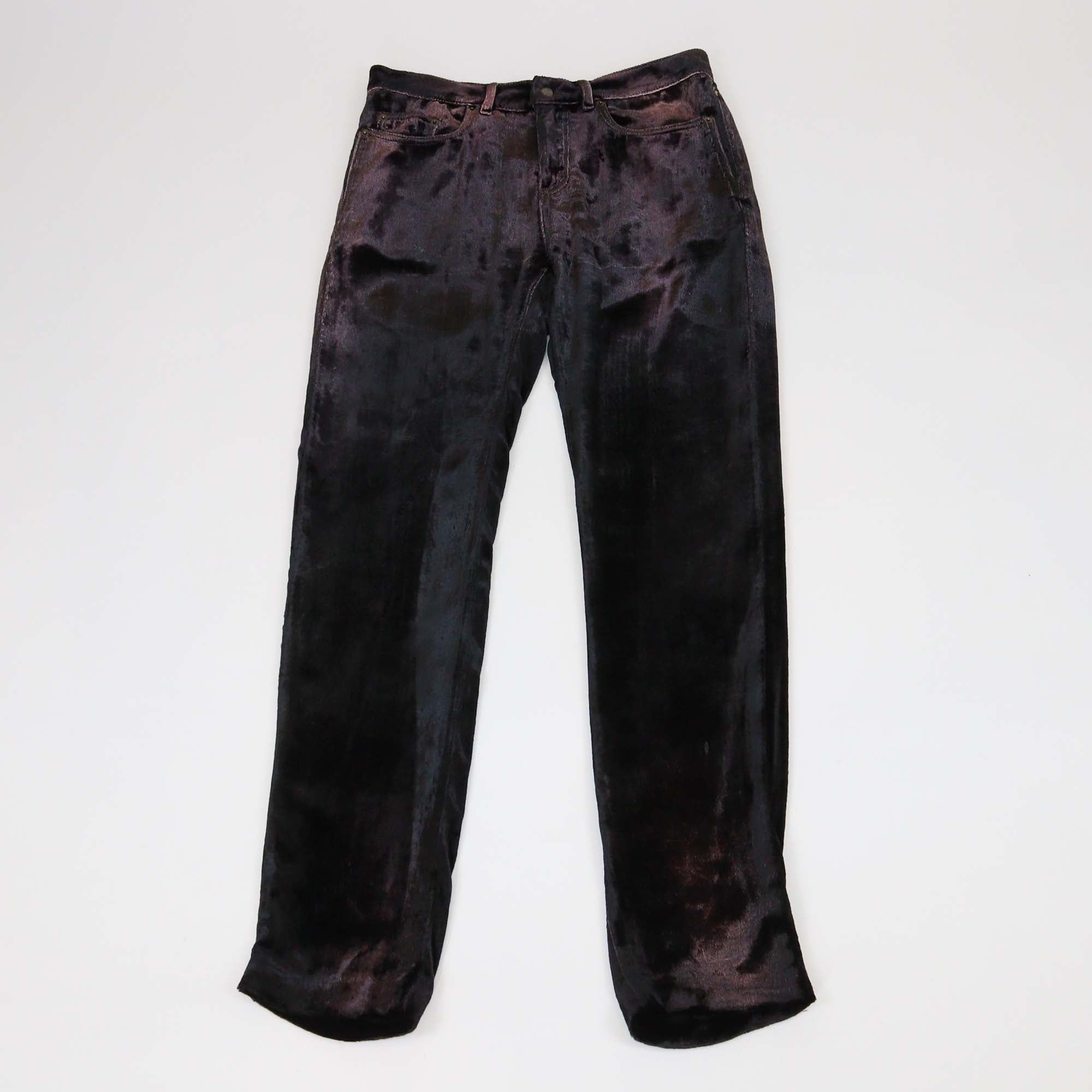 Saint Laurent Metallic Black Pink Velvet Skinny Leg Pants