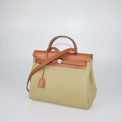 Hermes Poussiere, Fauve Canvas and Leather Herbag Zip Retourne 31 bag