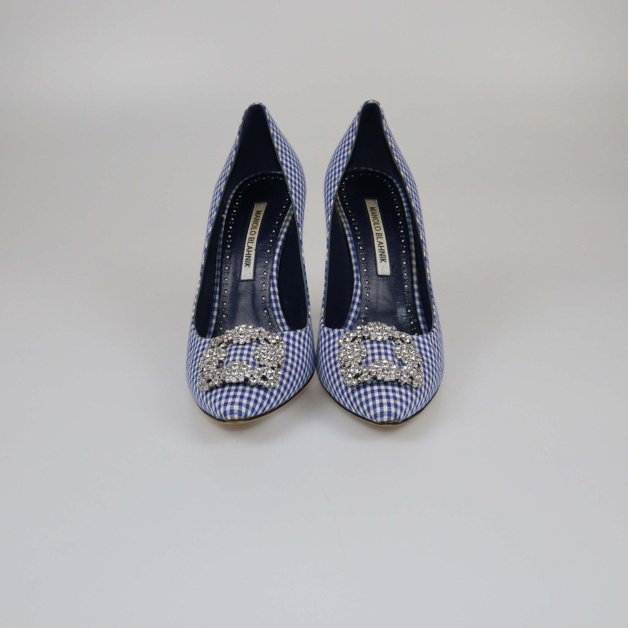 Manolo Blahnik Blue Stripe Hangisi Pumps Womens Manolo Blahnik 