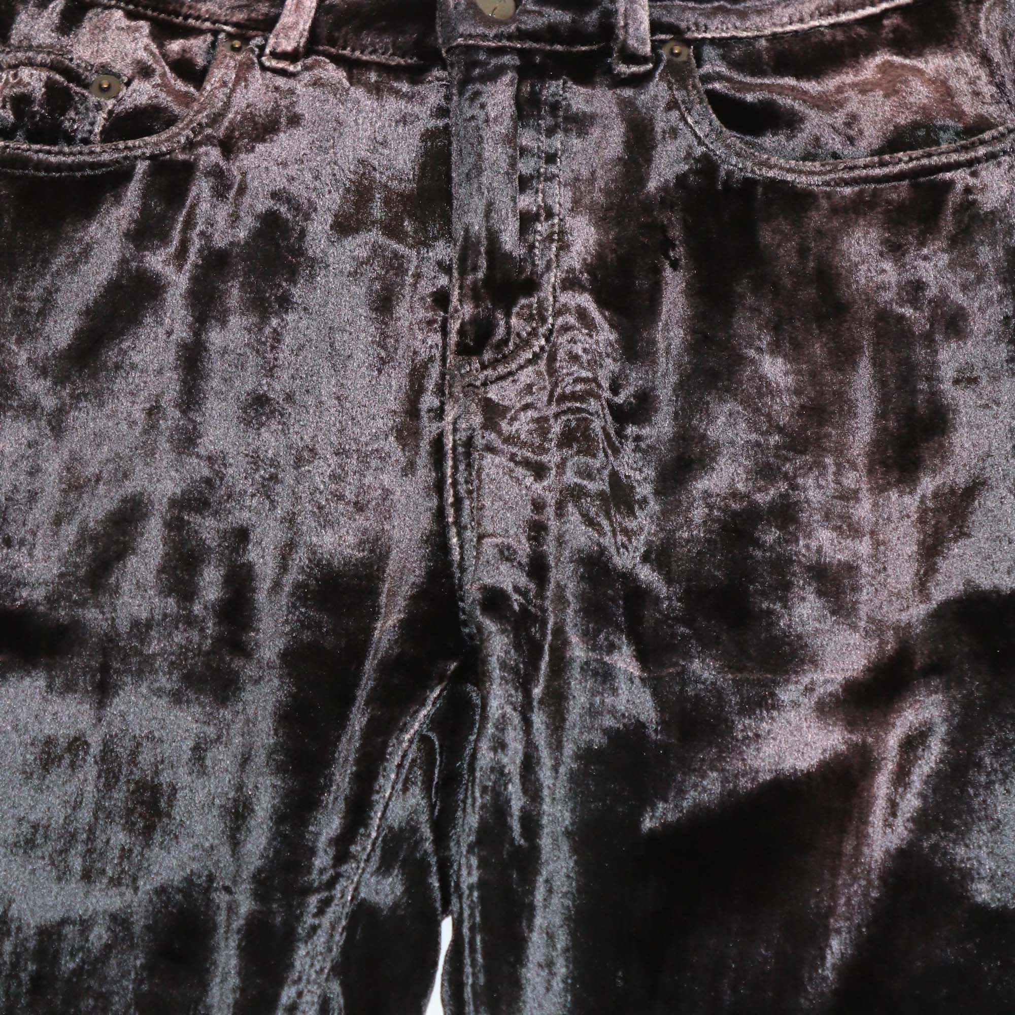 Saint Laurent Metallic Black Pink Velvet Skinny Leg Pants