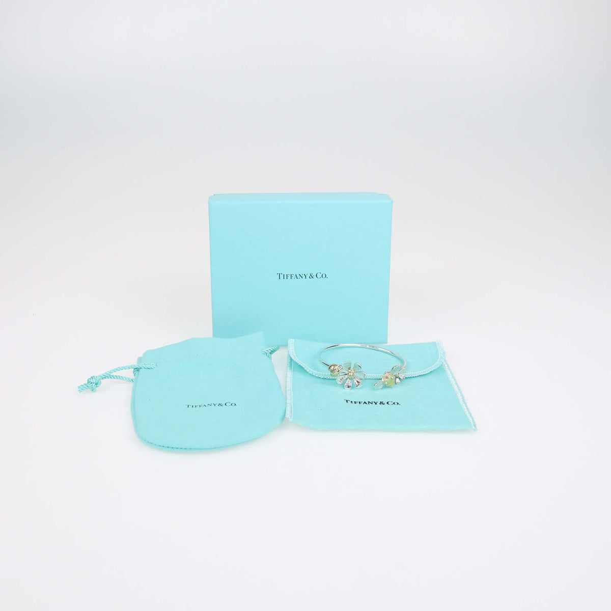 Tiffany & Co. Please Return To Tiffany & Co. Sterling Silver 18K Yellow Gold Ladybug Flower Bangle Bracelet