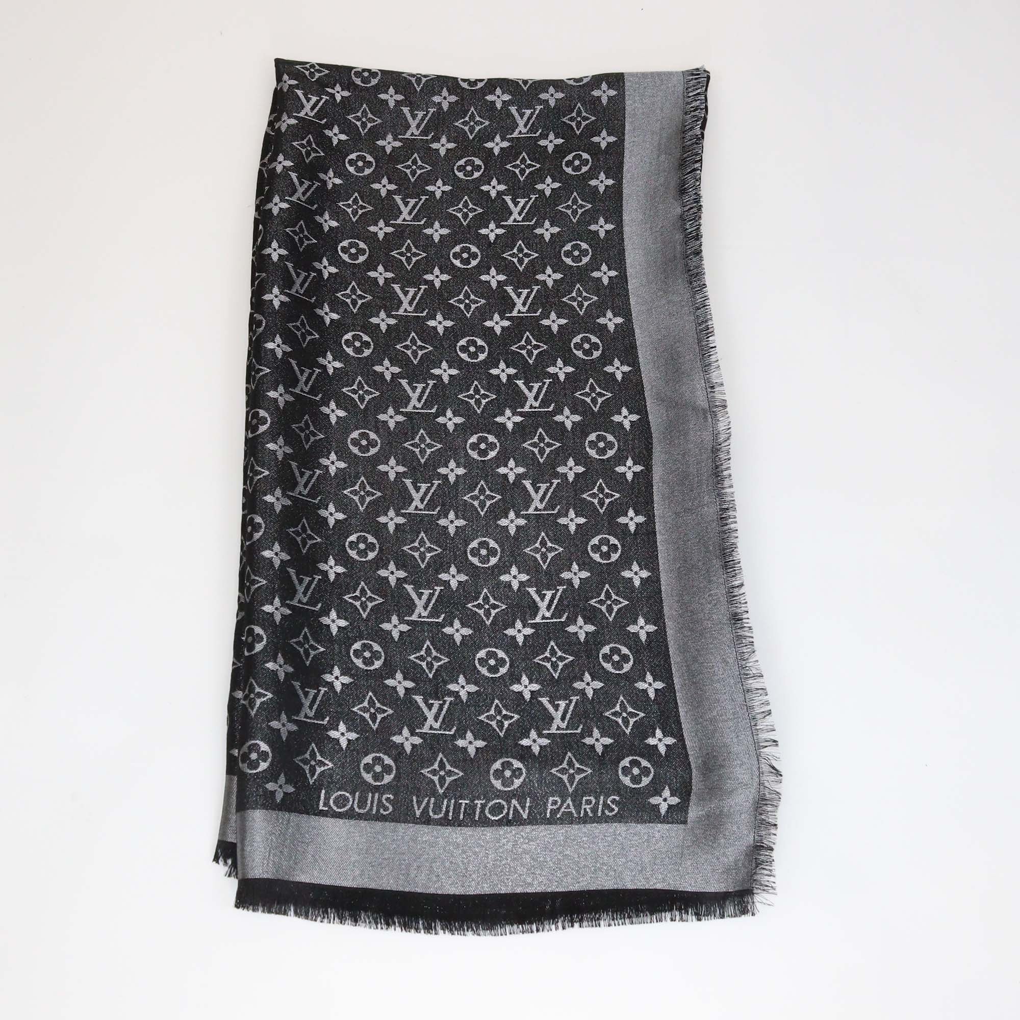 Louis Vuitton Metallic Black/Grey Blend Silk Monogram Classic Shawl