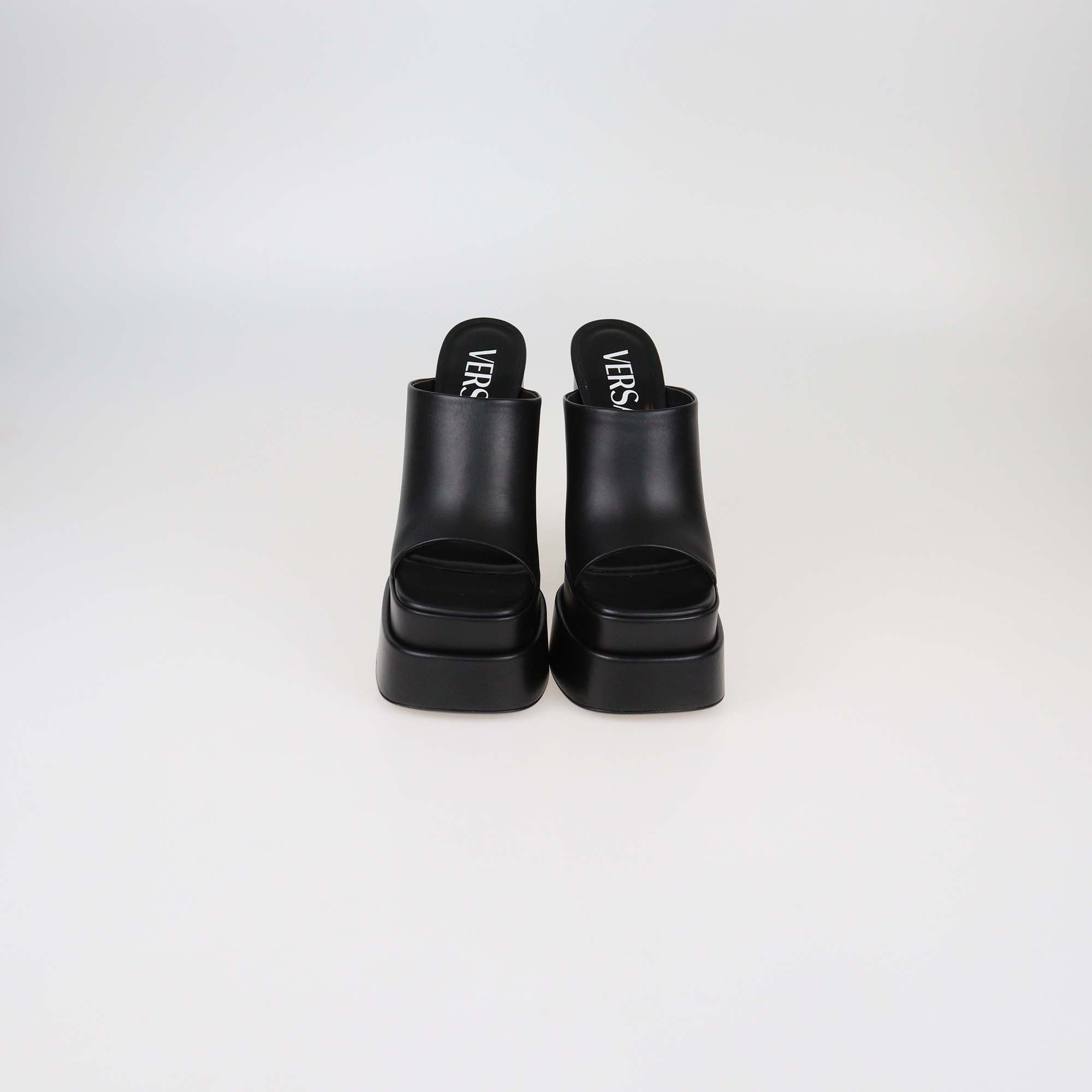 Versace Black Leather Double Platform Mules