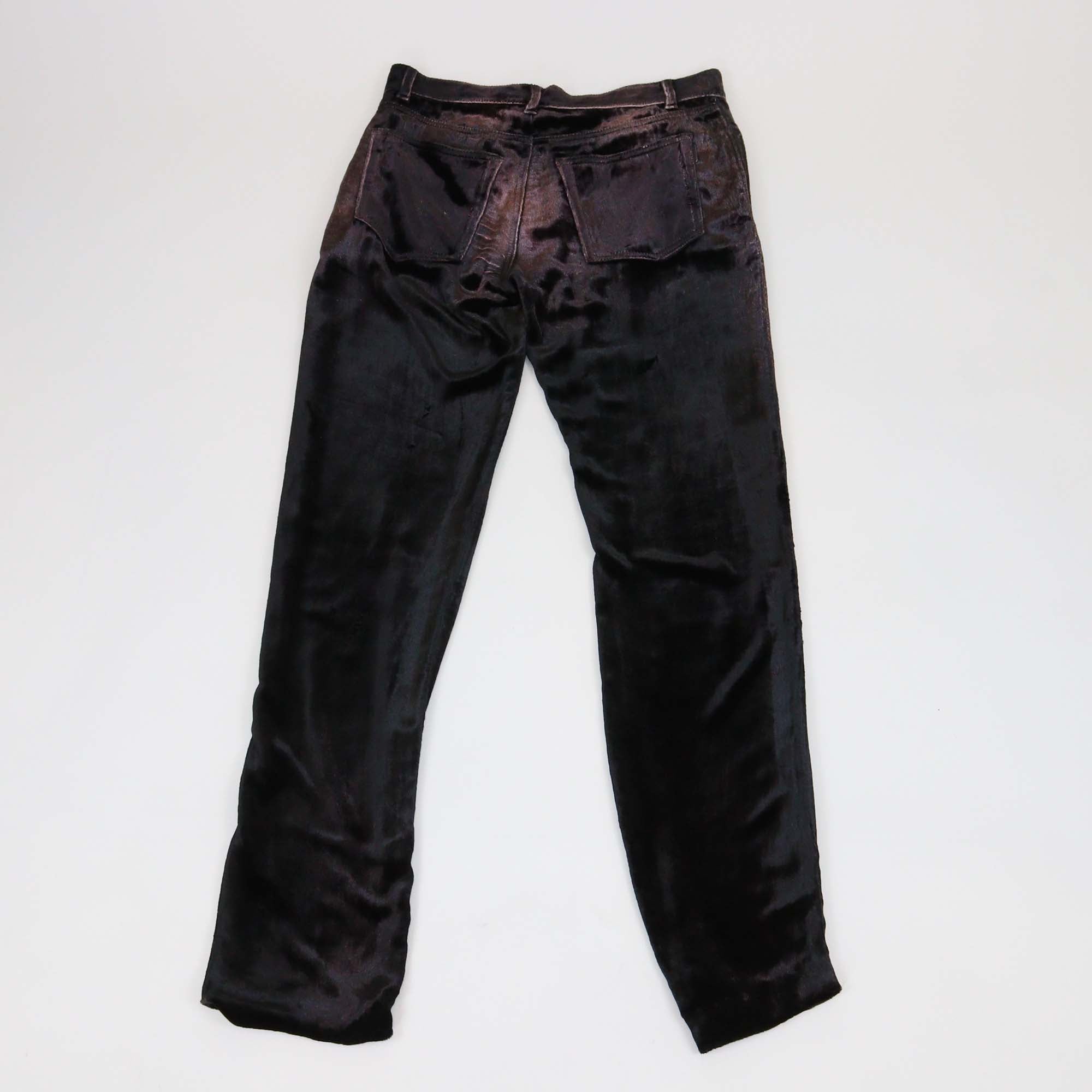 Saint Laurent Metallic Black Pink Velvet Skinny Leg Pants