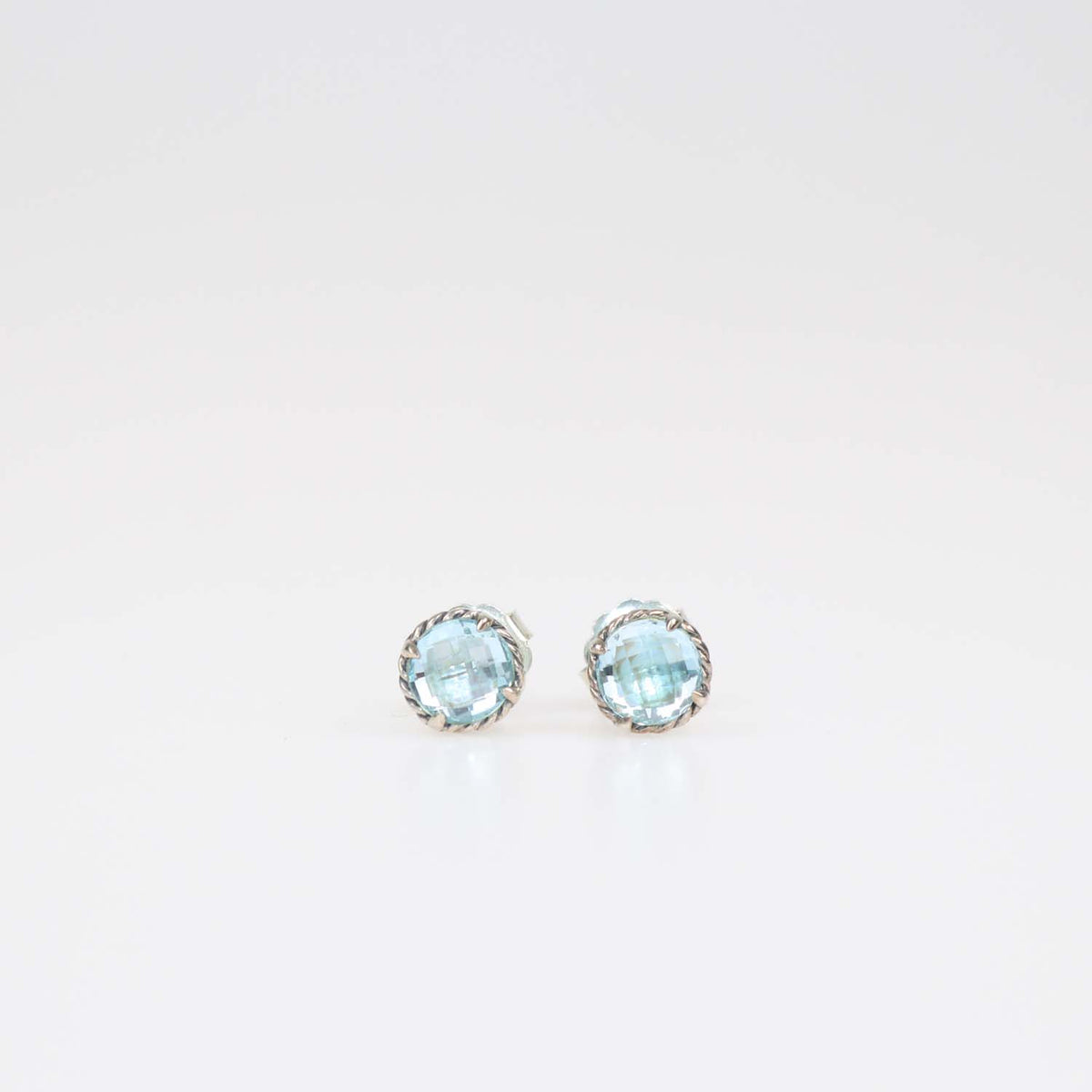 David Yurman Sterling Silver 14K Gold Blue Topaz Petite Chatelaine Stud Earrings
