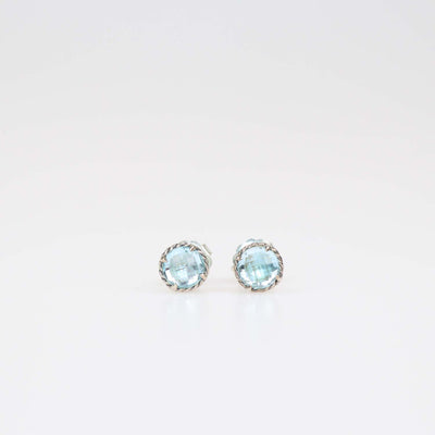 David Yurman Sterling Silver 14K Gold Blue Topaz Petite Chatelaine Stud Earrings