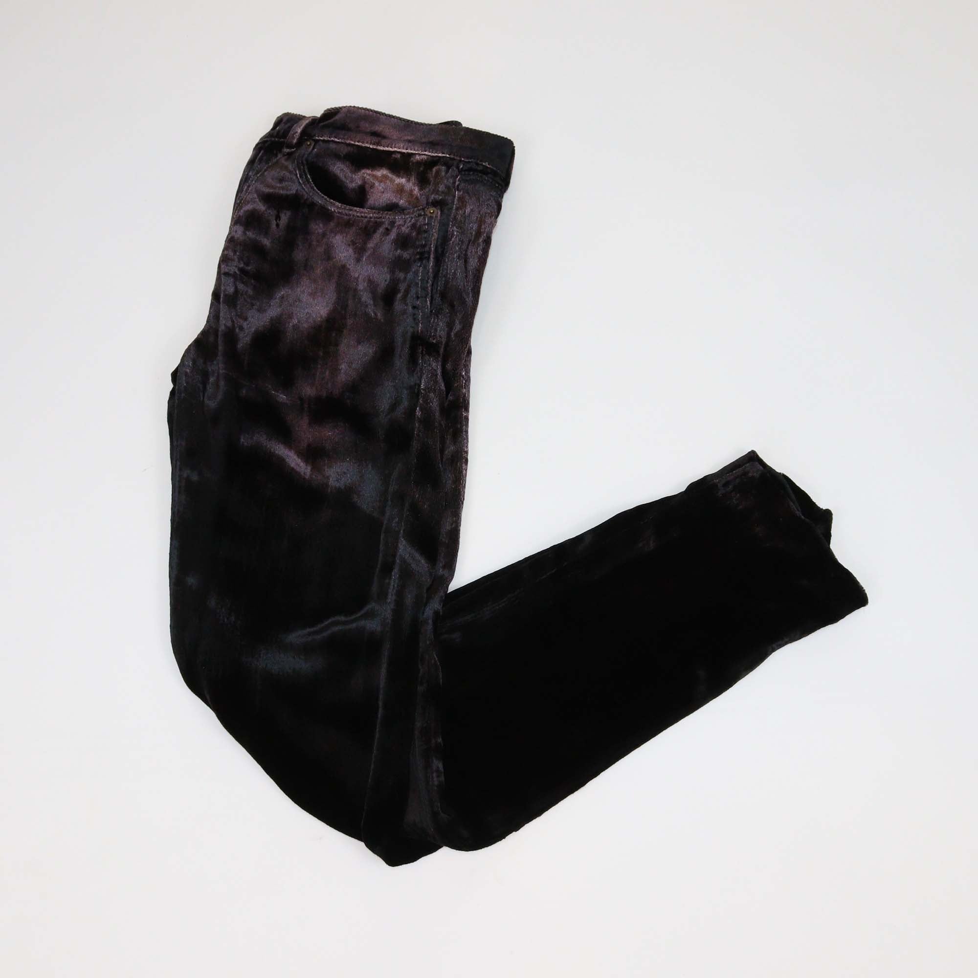 Saint Laurent Metallic Black Pink Velvet Skinny Leg Pants