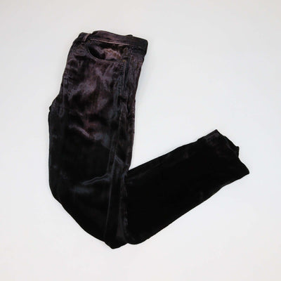 Saint Laurent Metallic Black Pink Velvet Skinny Leg Pants