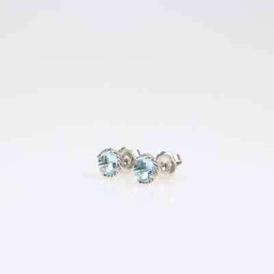 David Yurman Sterling Silver 14K Gold Blue Topaz Petite Chatelaine Stud Earrings