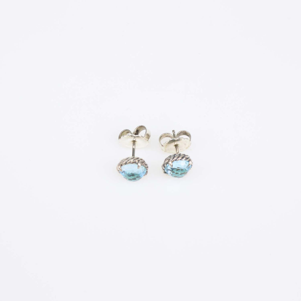 David Yurman Sterling Silver 14K Gold Blue Topaz Petite Chatelaine Stud Earrings