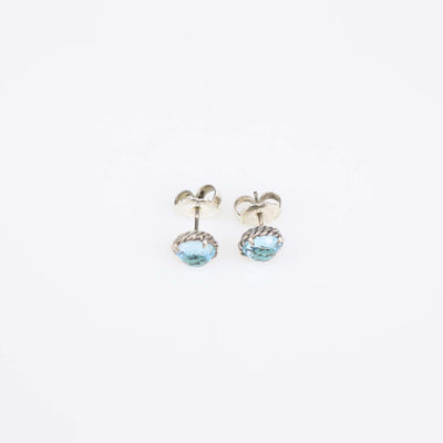 David Yurman Sterling Silver 14K Gold Blue Topaz Petite Chatelaine Stud Earrings