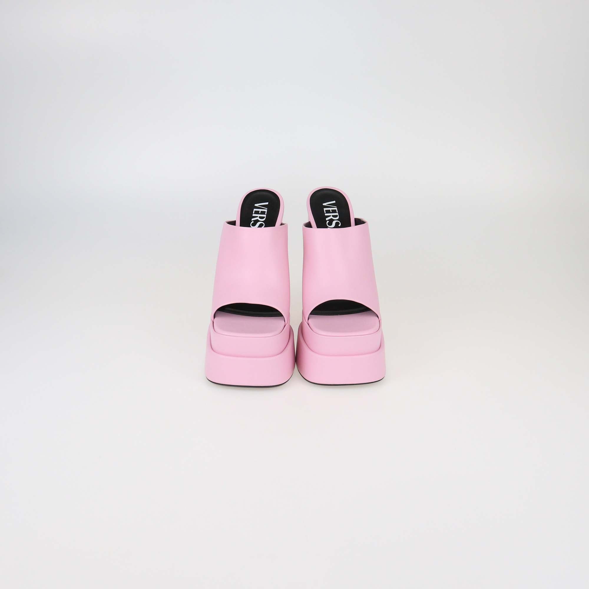 Versace Pink Leather Double Platform Mules