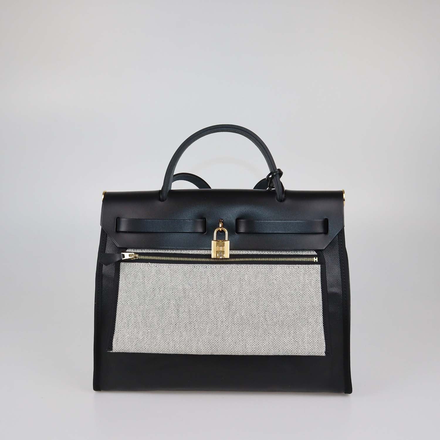 Hermes Black Coated Canvas and Leather Herbag Zip Sellier 31 bag