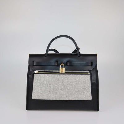 Hermes Black Coated Canvas and Leather Herbag Zip Sellier 31 bag