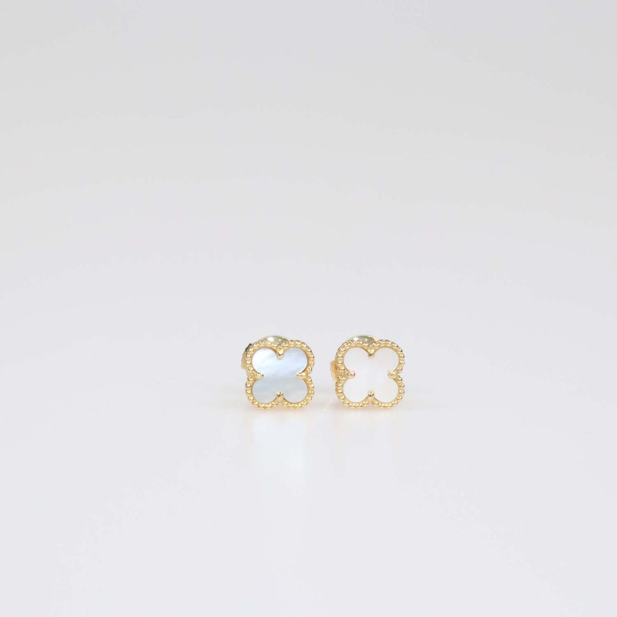 Van Cleef & Arpels 18K Yellow Gold Sweet Alhambra Mother Of Pearl Stud Earrings