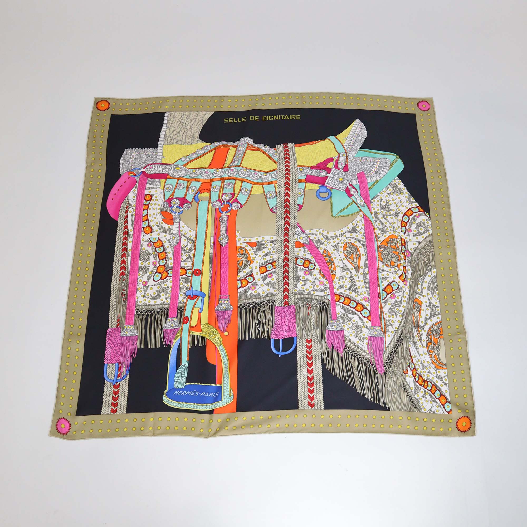 Hermes Multicolor Silk Selle De Dignitaire Scarf 90