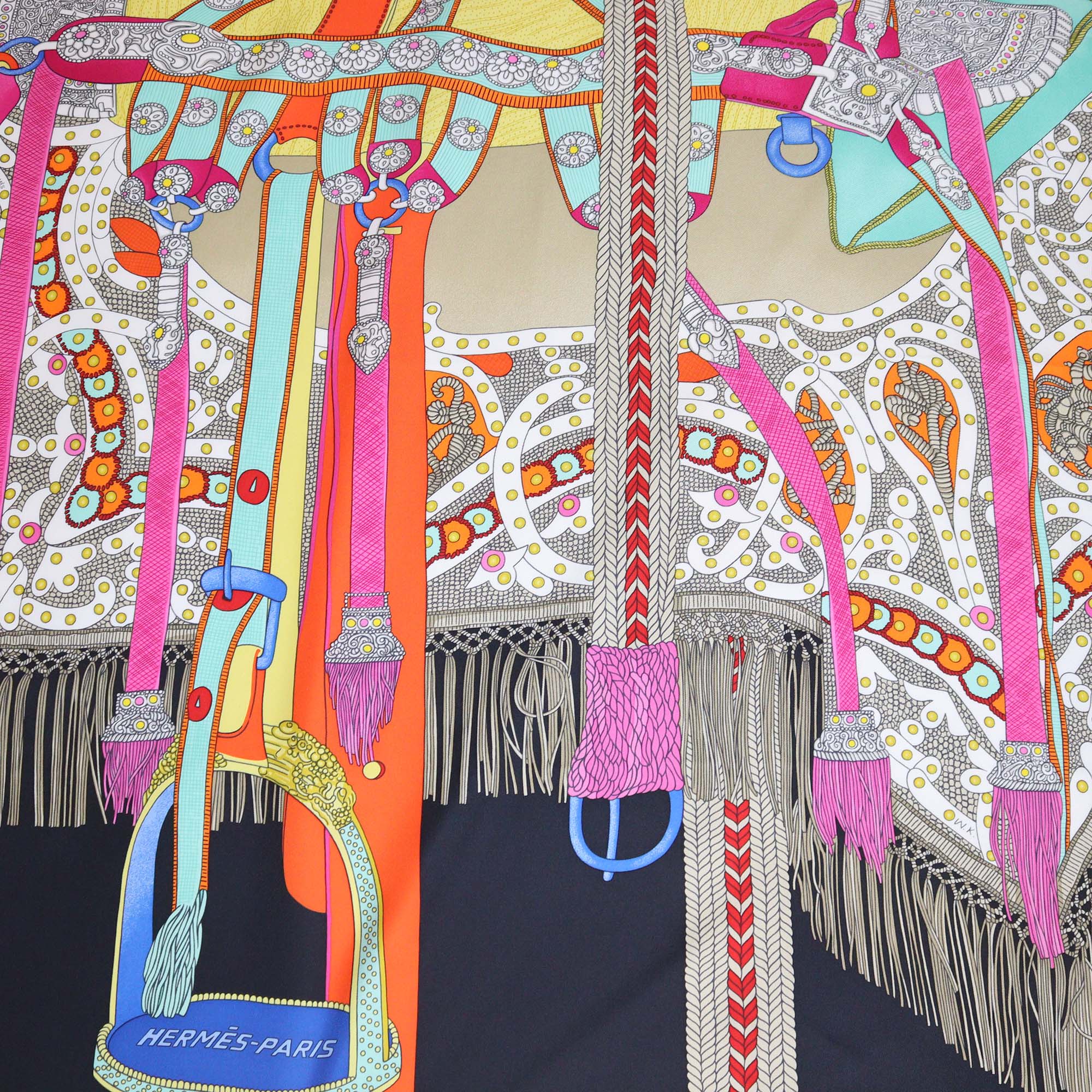 Hermes Multicolor Silk Selle De Dignitaire Scarf 90