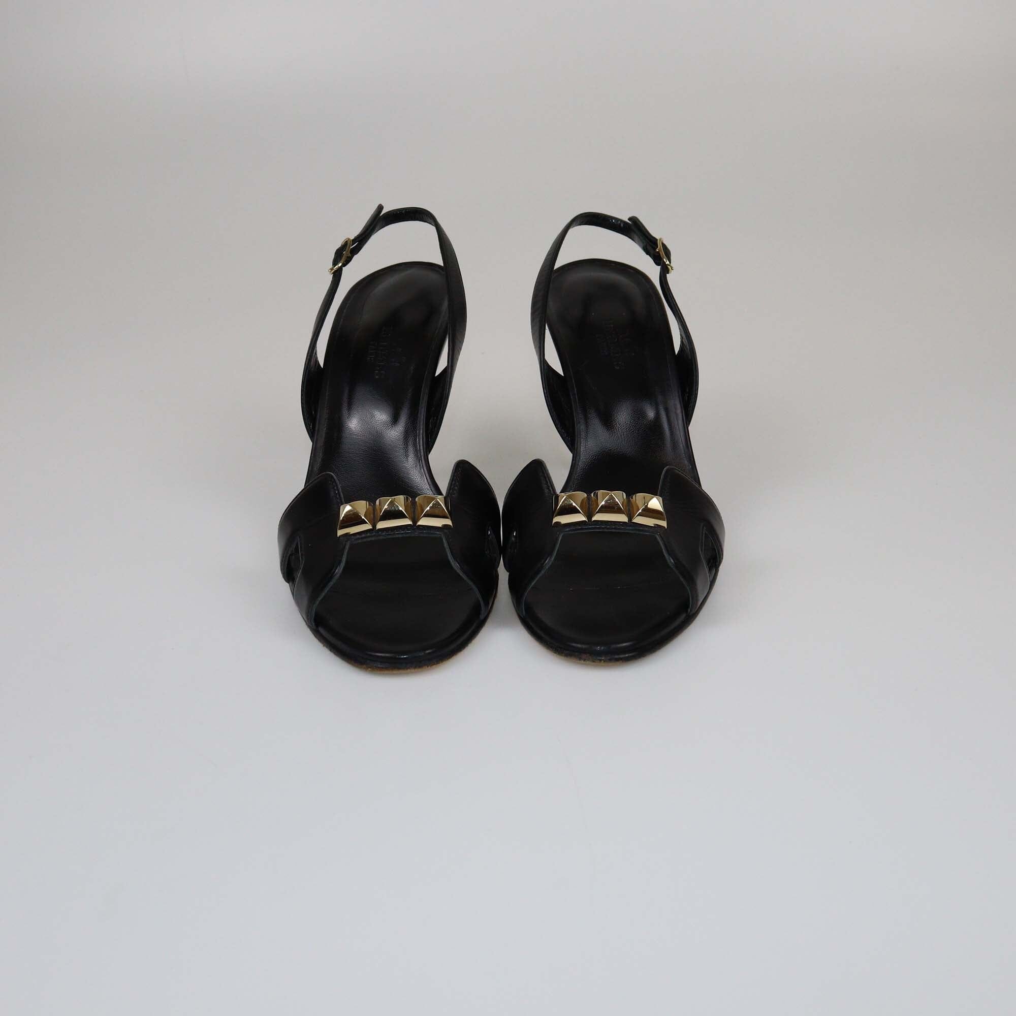 Hermes Black Leather Studded Night Slingback Sandals Womens Hermes 