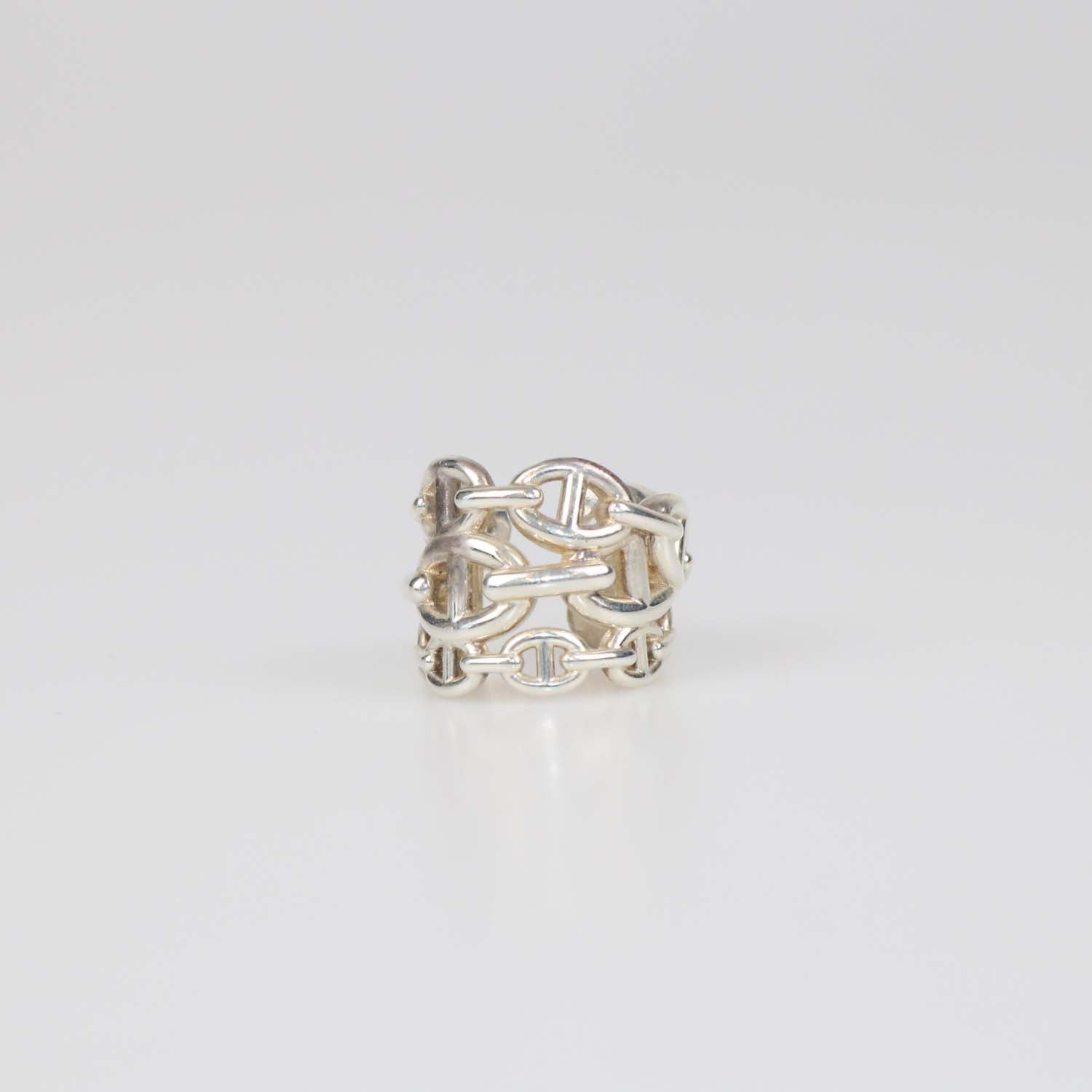 Hermes Silver Sterling Chaine D'Ancre Enchainee Ring Size 54