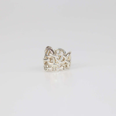 Hermes Silver Sterling Chaine D'Ancre Enchainee Ring Size 54