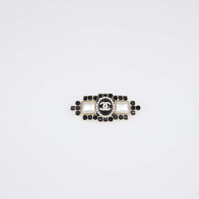 Chanel Gold Tone Pearl and Crystal Pin Brooch