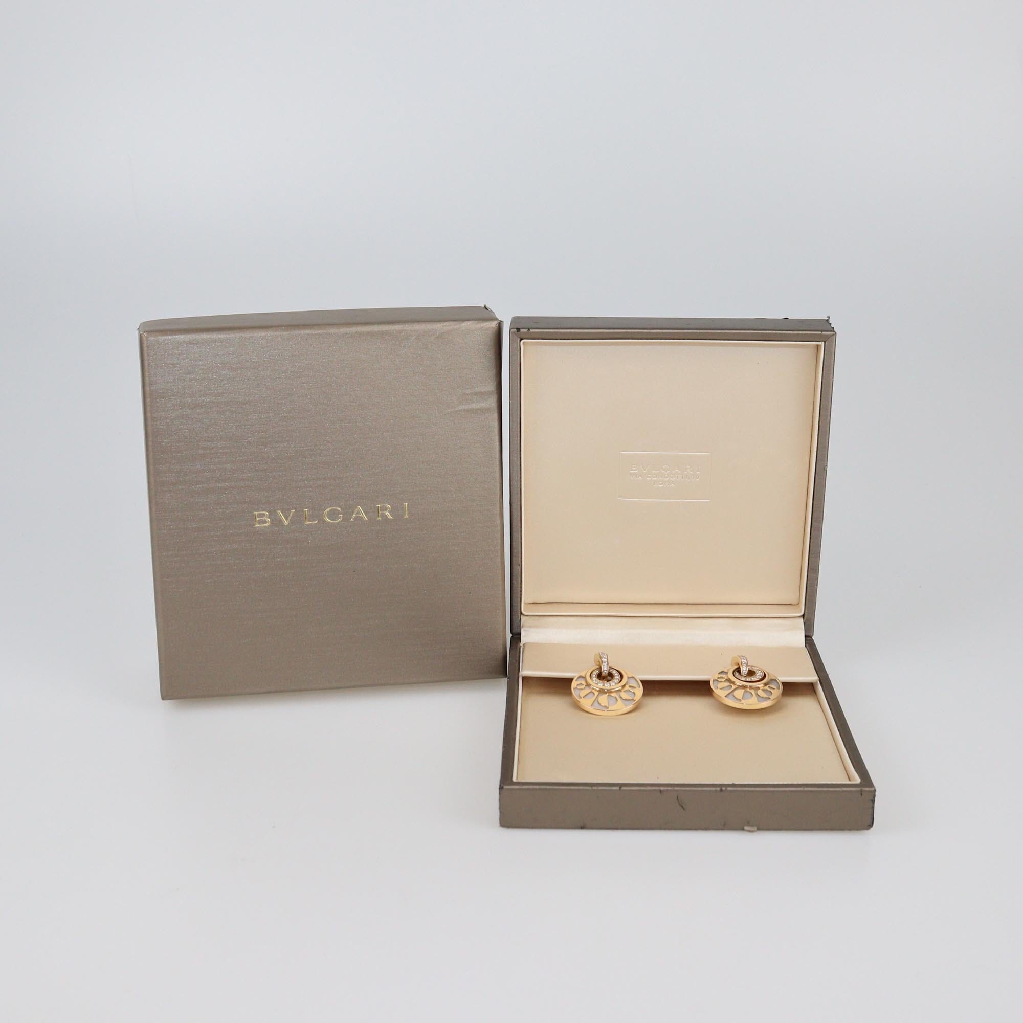 Bvlgari Intarsio Diamond Mother Of Pearl 18K Rose Gold Earrings Womens Bvlgari 