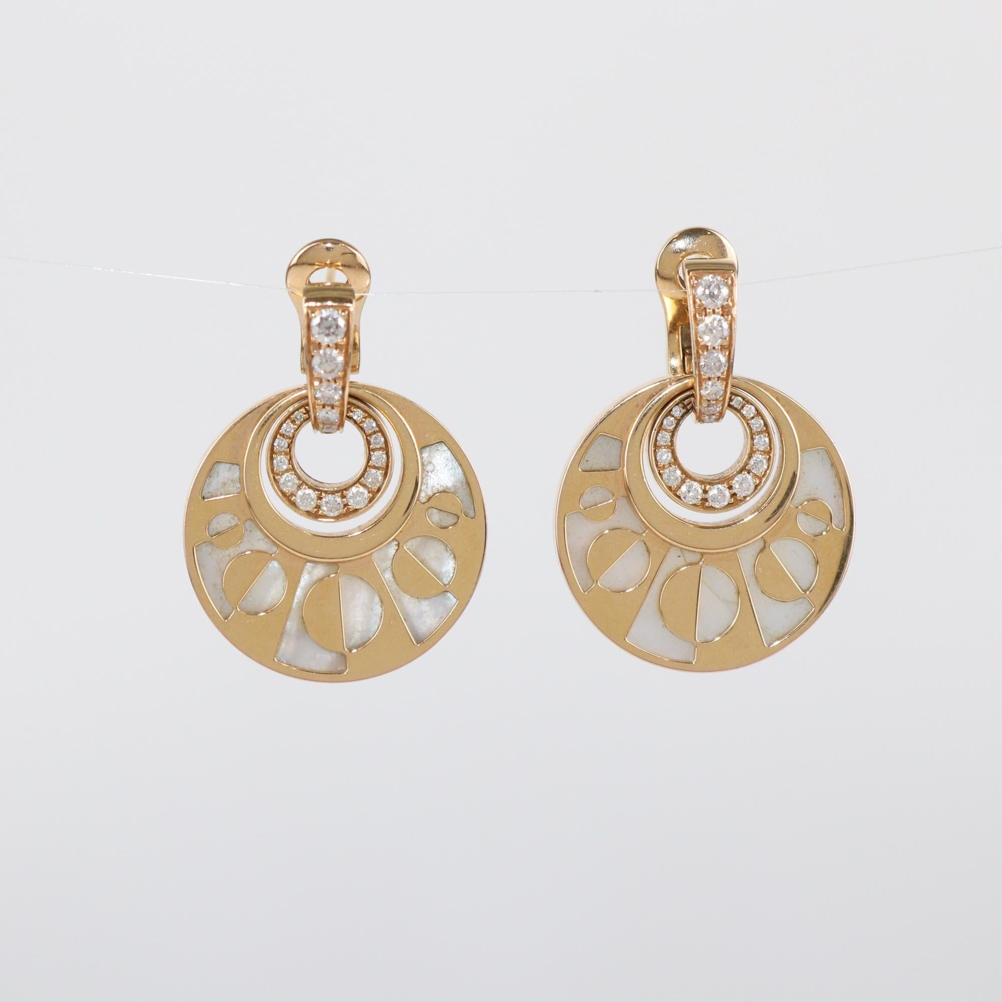 Bvlgari Intarsio Diamond Mother Of Pearl 18K Rose Gold Earrings Womens Bvlgari 