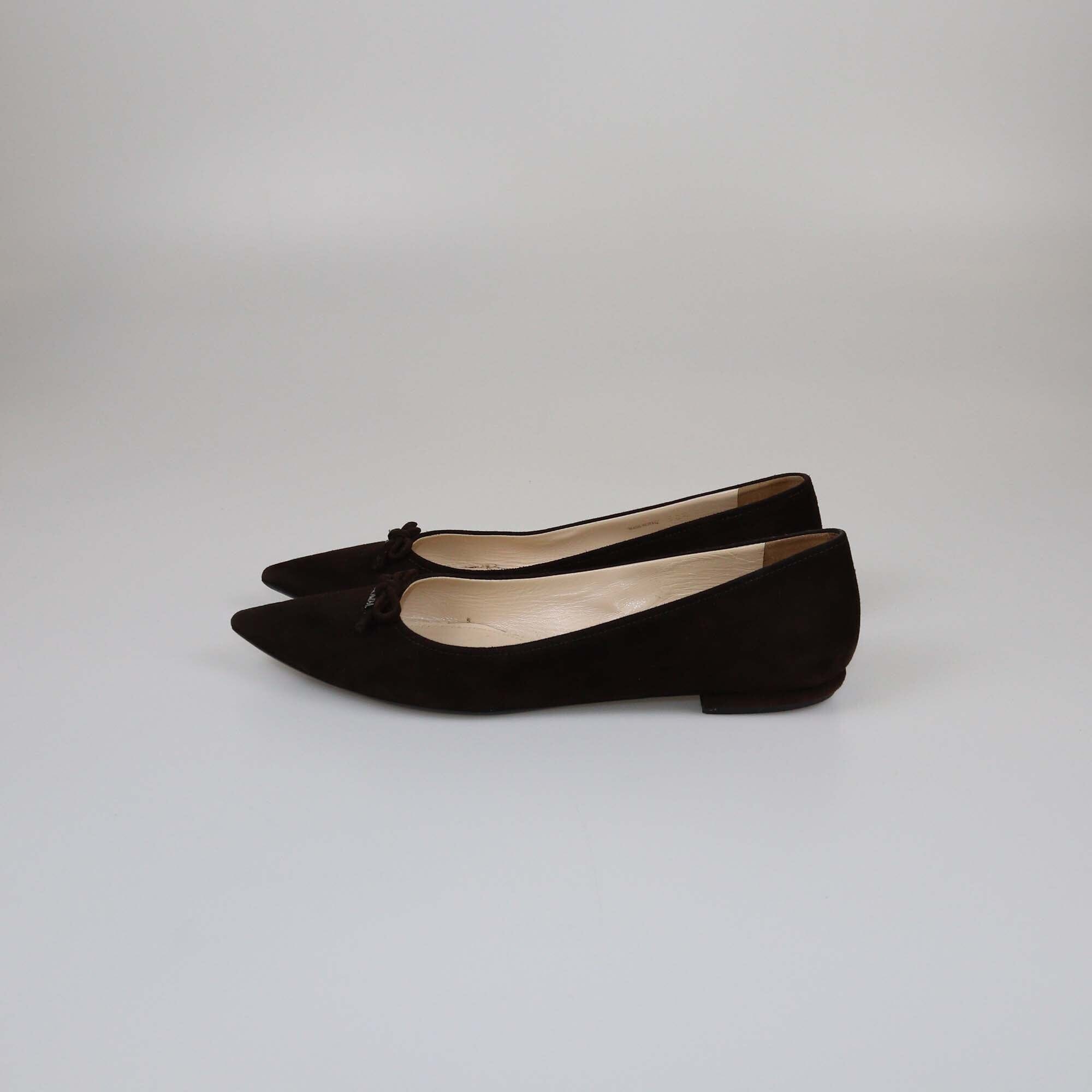 Prada Dark Brown Bow Ballet Flats Womens Prada 