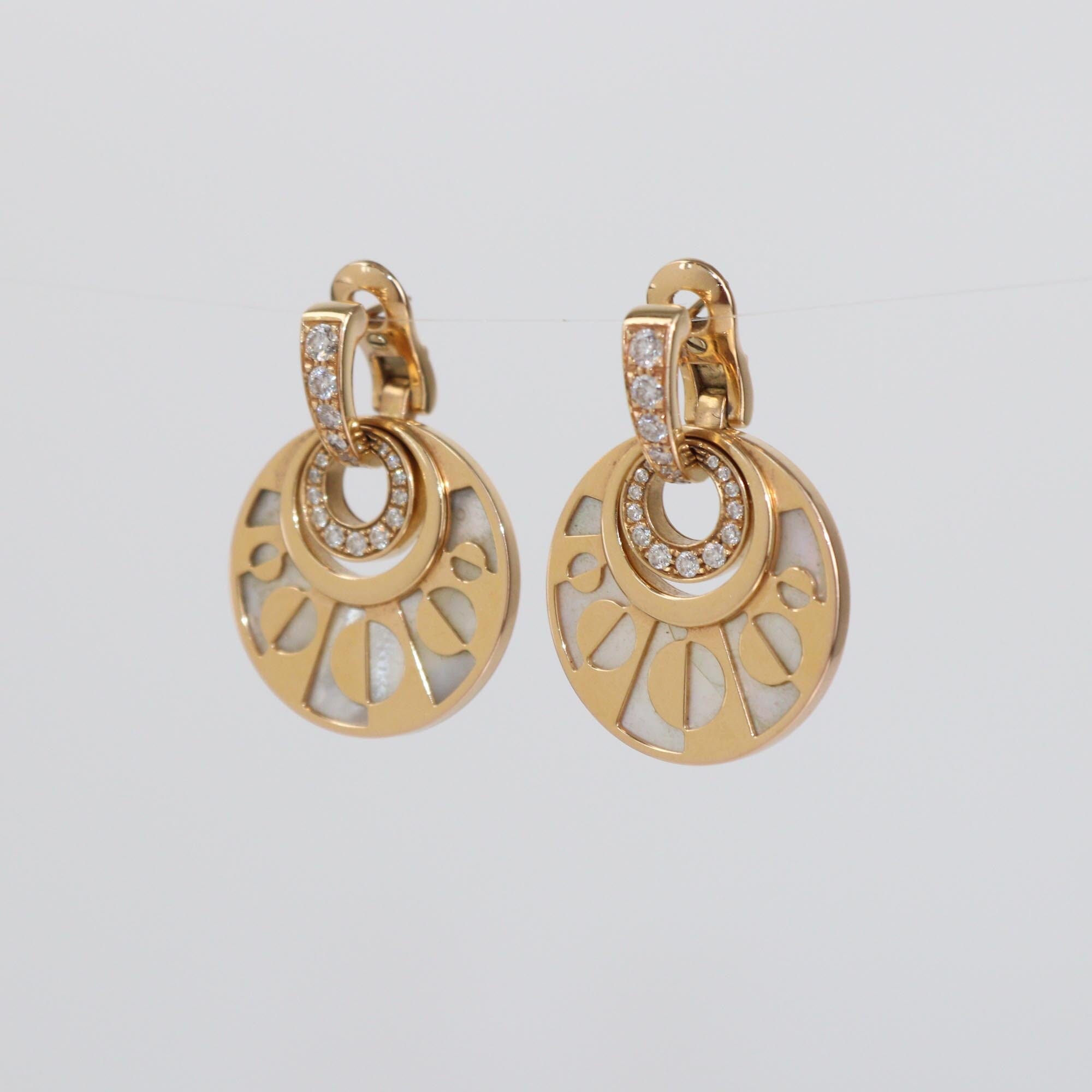 Bvlgari Intarsio Diamond Mother Of Pearl 18K Rose Gold Earrings Womens Bvlgari 