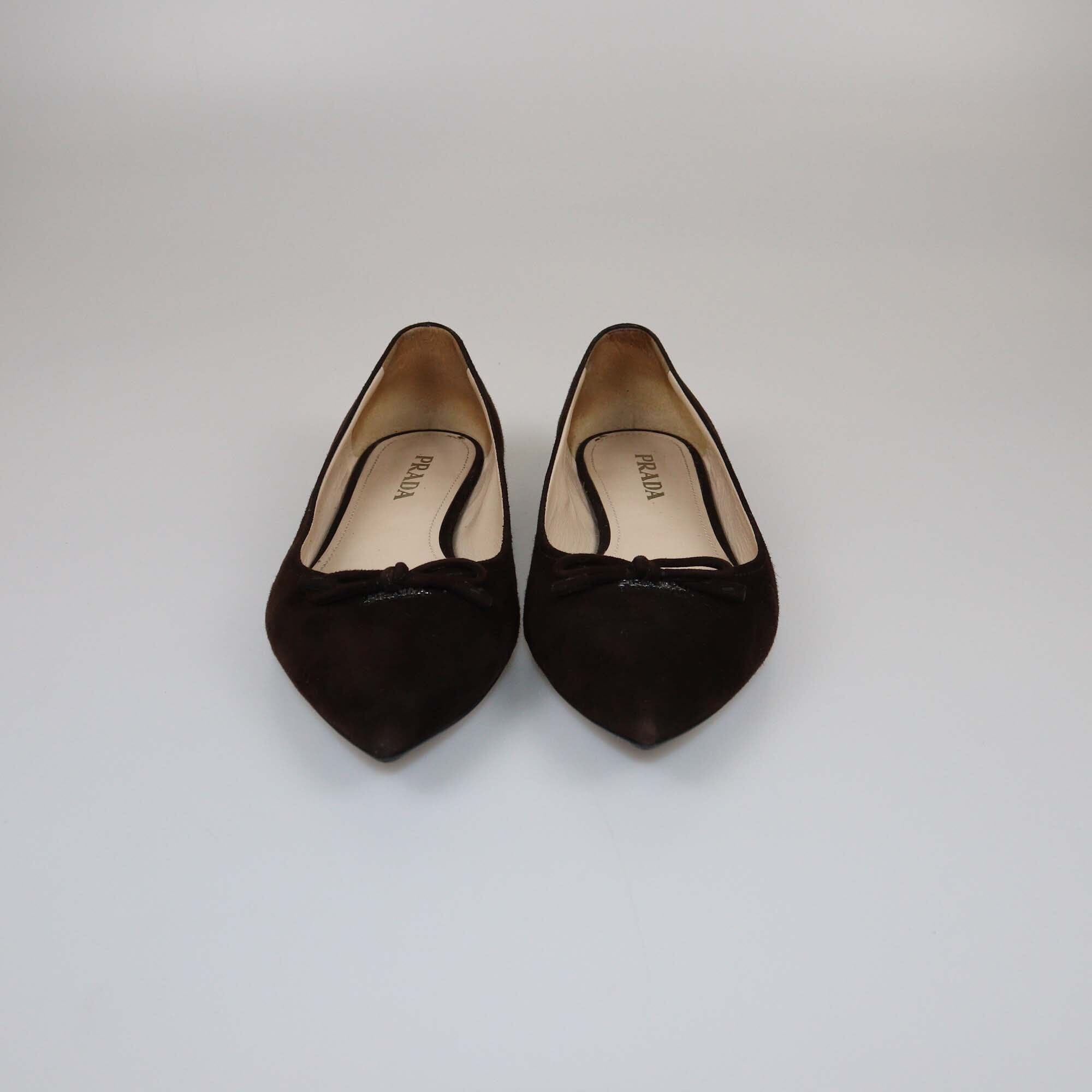 Prada Dark Brown Bow Ballet Flats Womens Prada 