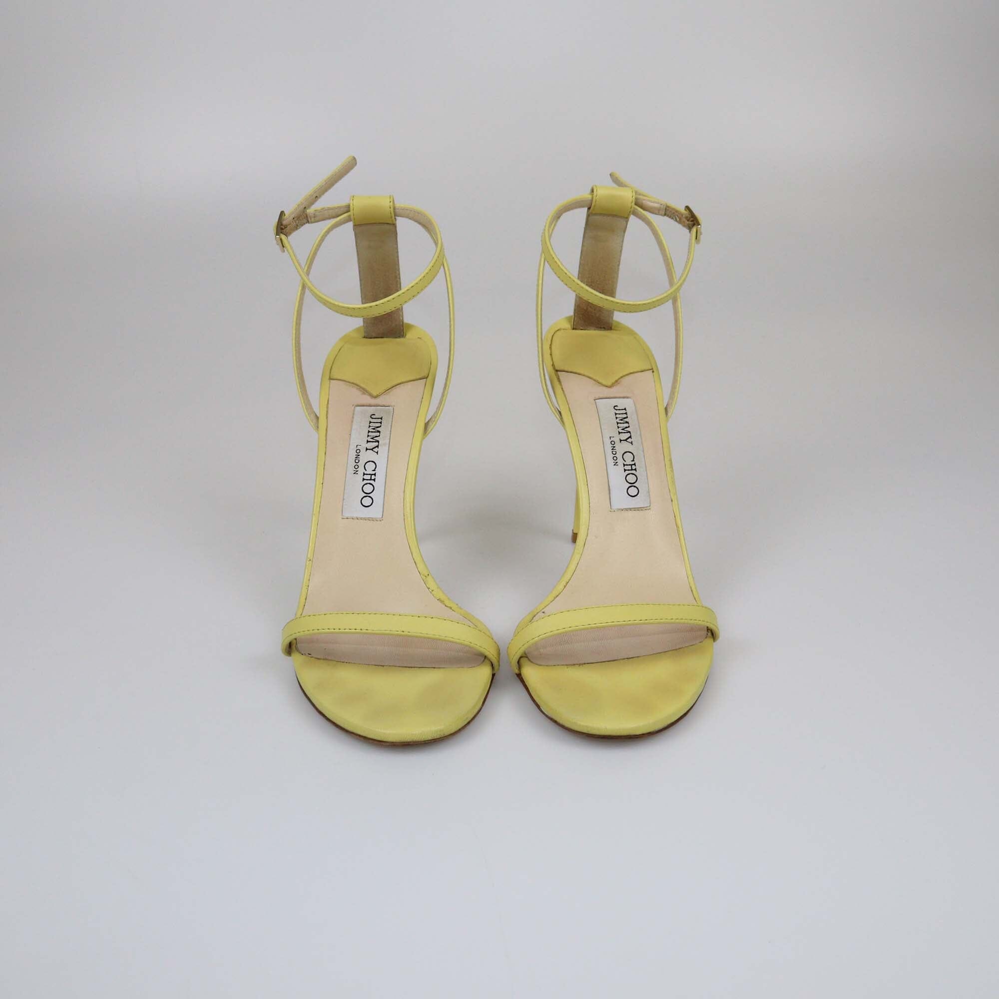 Jimmy Choo Yellow Leather Minny Ankle Strap Sandals Womens Jimmy Choo 