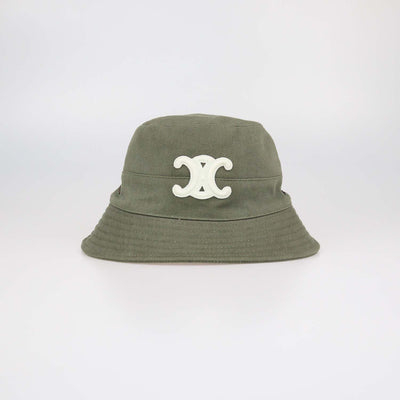 Celine Green Cotton Triomphe Embroidered Bucket Hat