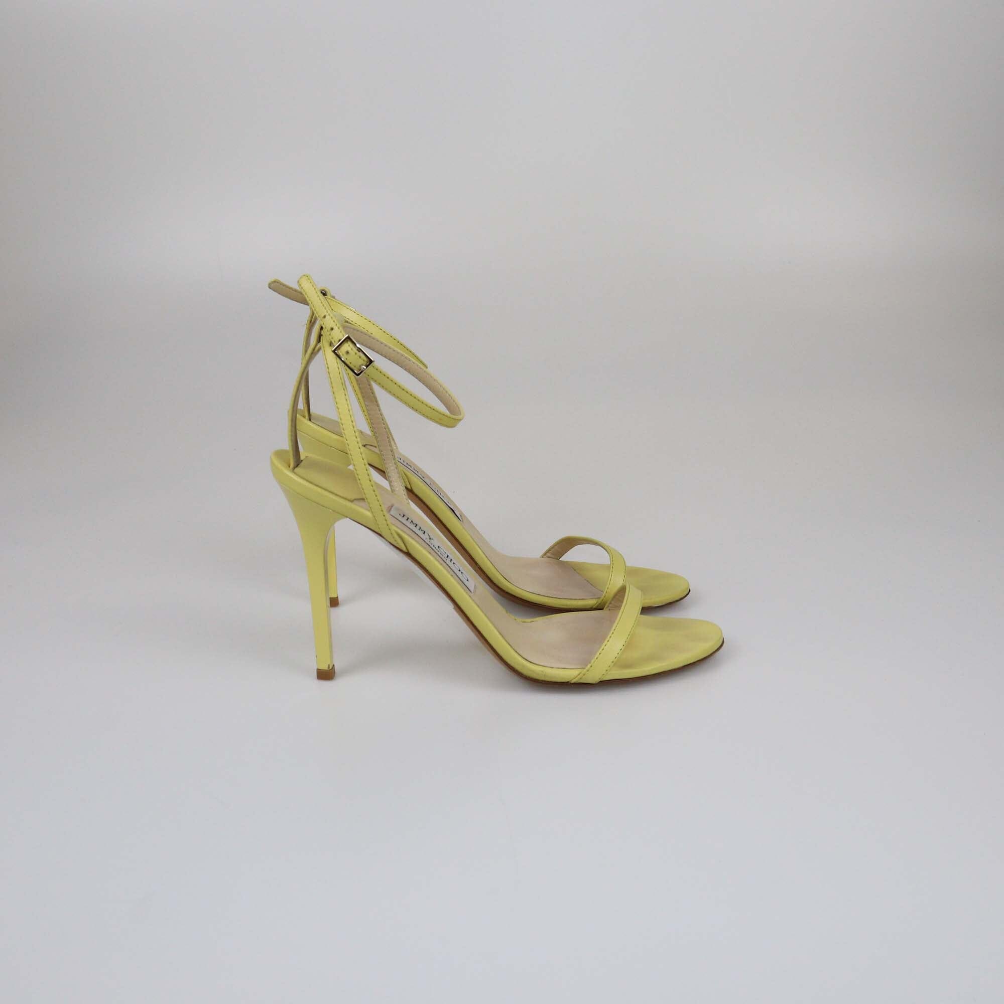 Jimmy Choo Yellow Leather Minny Ankle Strap Sandals Womens Jimmy Choo 