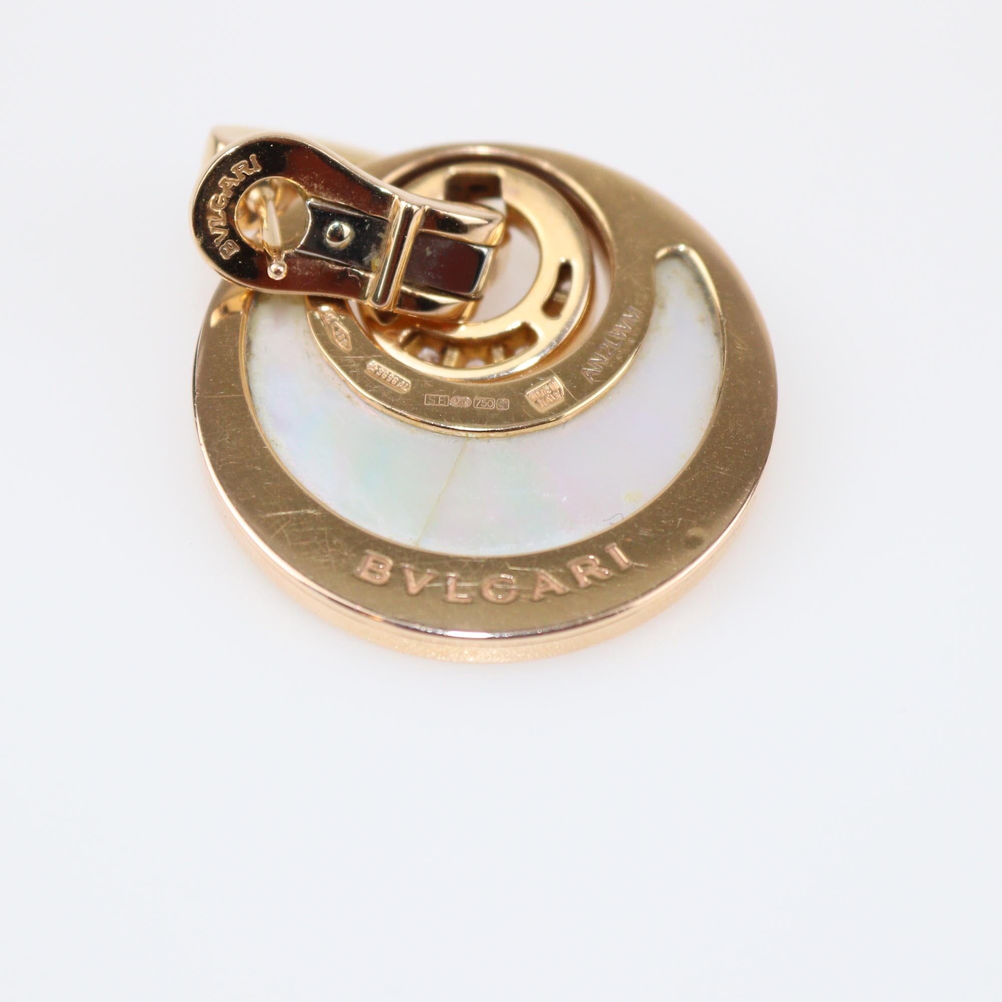 Bvlgari Intarsio Diamond Mother Of Pearl 18K Rose Gold Earrings Womens Bvlgari 