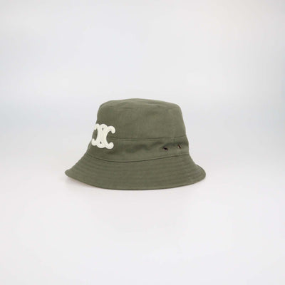 Celine Green Cotton Triomphe Embroidered Bucket Hat