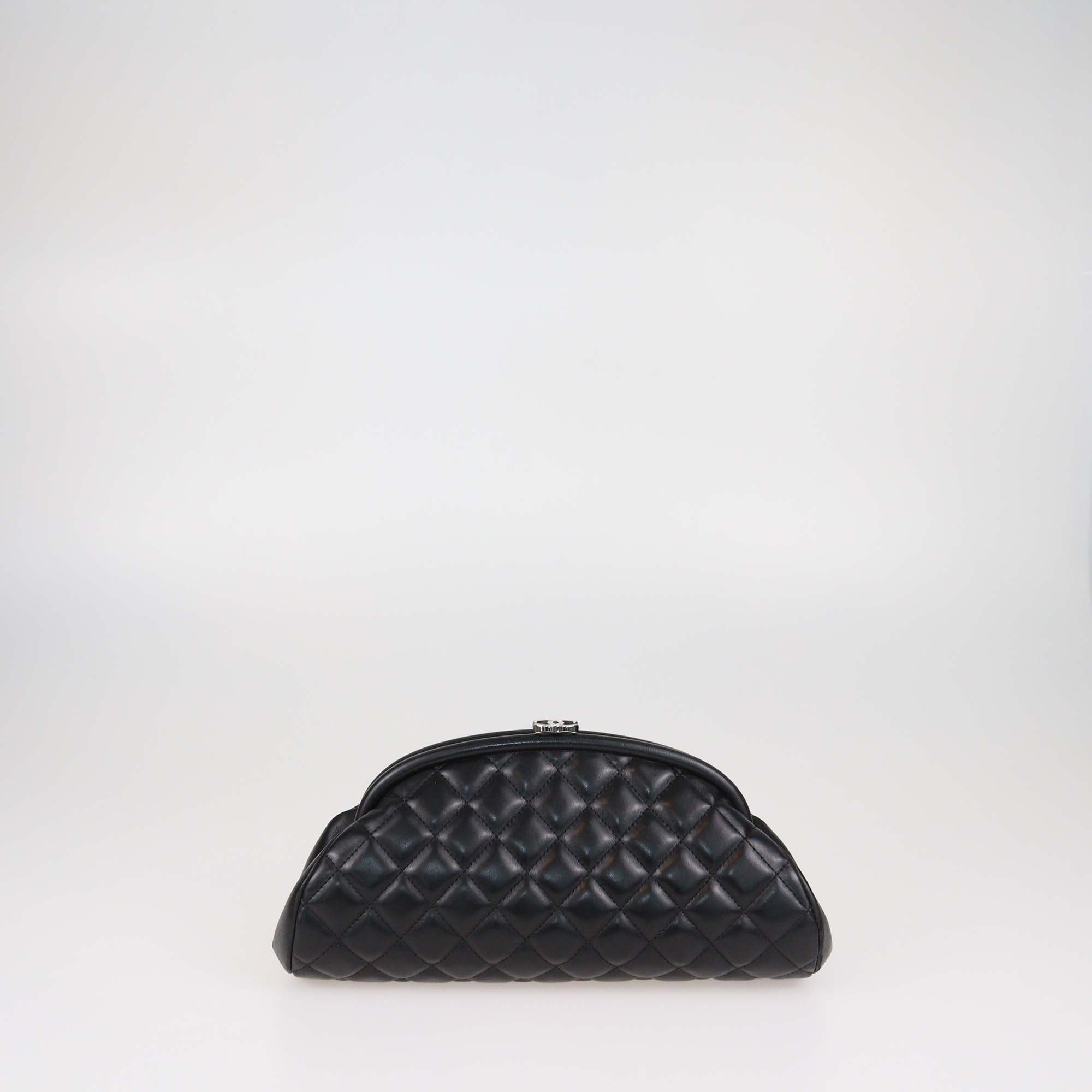 Chanel Black Leather Quilted Vintage Timeless Kisslock Clutch