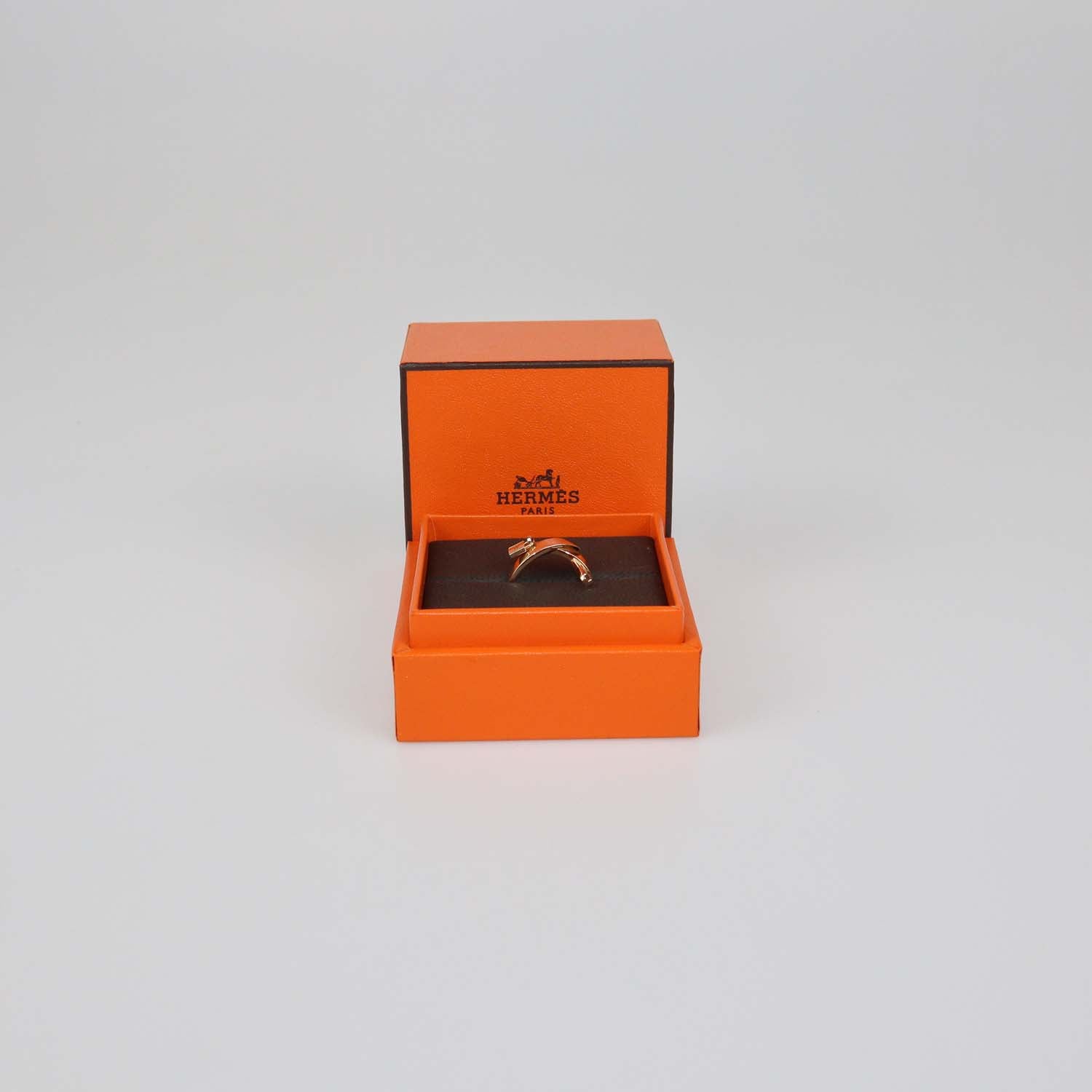 Hermes 18K Rose Gold Kelly Gavroche Ring Size 55